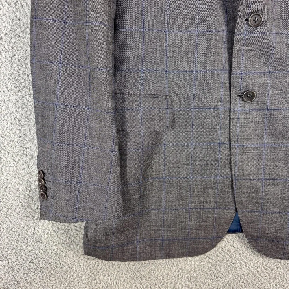 Trussini Linea Nuova Blazer Mens 44L‎ 54 Gray Blue Windowpane Super 130s Wool